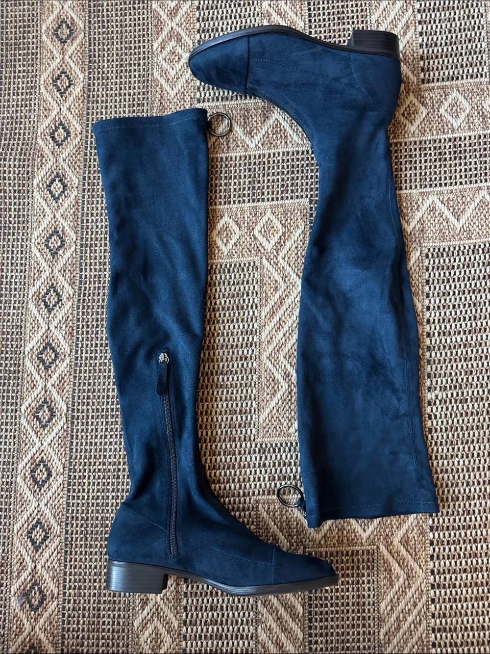ZARA Faux Suede Over the Knee Boots O Ring Zipper Navy Size 37 (6.5 US)